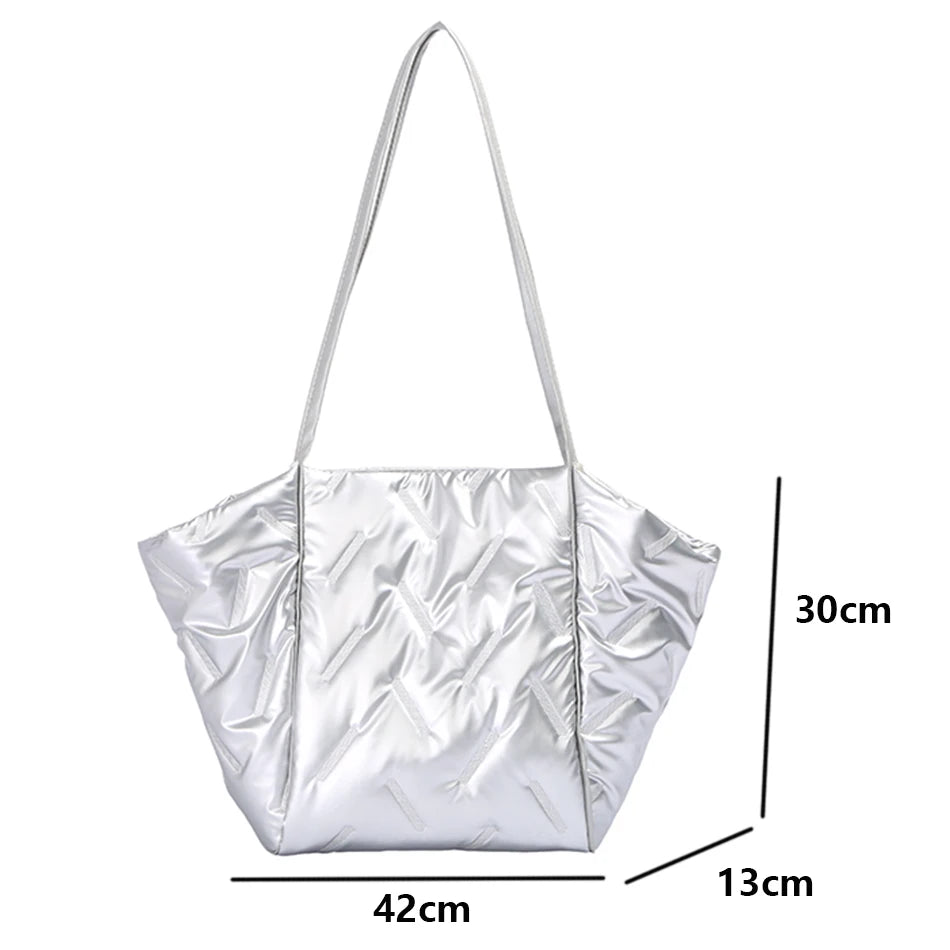 Large Down Fabric Cotton Shoulder Bags for Women Winter Casual