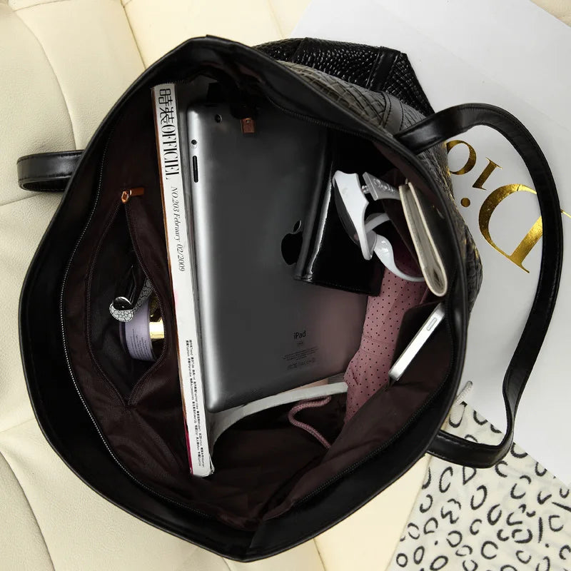 Crocodile Pattern Shoulder Bag for Women Pu Leather Tote Handbag