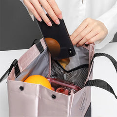 Pink Insulated Lunch Bag for Women, Durable Bento Pouch Thermal Tote