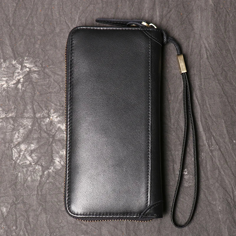 Cowhide Man Clutch Bag Soft Leather Long Wallet 6.5 Inch Mobile P