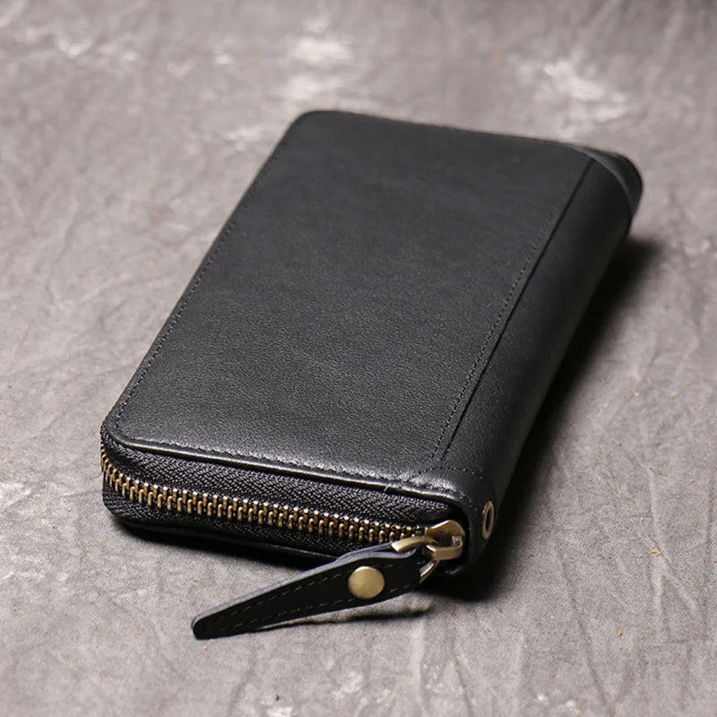 Cowhide Man Clutch Bag Soft Leather Long Wallet 6.5 Inch Mobile P