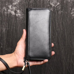Cowhide Man Clutch Bag Soft Leather Long Wallet 6.5 Inch Mobile P