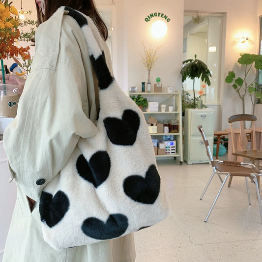 Large Plush Shoulder Bag for Women Fluffy Fur Tote Bag
