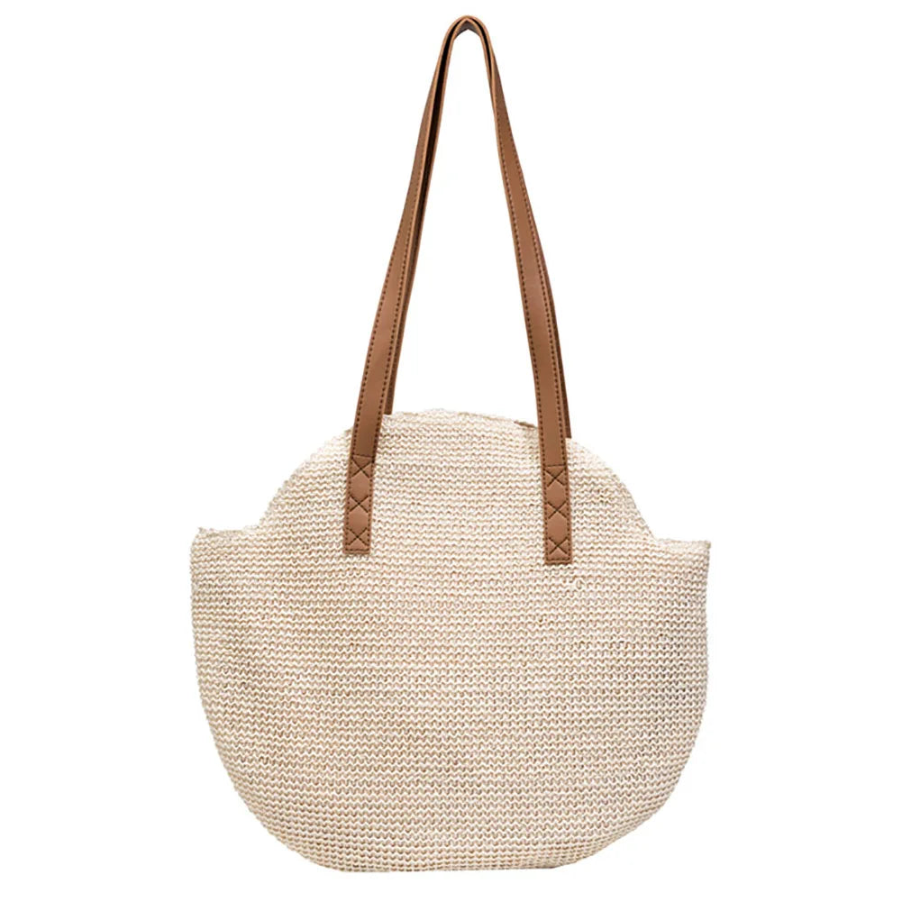 Vintage Round Straw Beach Bag Woven Rattan Bohemian Vacation Bag