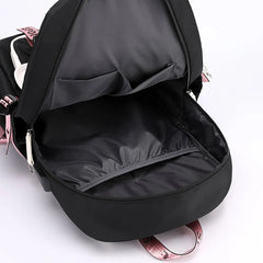 Pink Canvas School Backpack with USB Port for Teen Girls