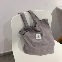 Corduroy Shopper Tote Bag Soft Handbag for Women