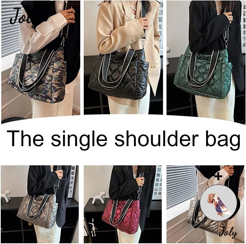 Large Quilted Shoulder Bag Women's Handbag Padded Top-handle Bag