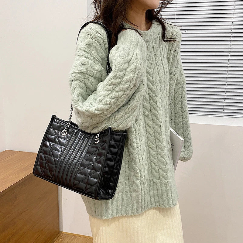 Quilted Chain Crossbody Tote Bag Leather Shoulder Bag
