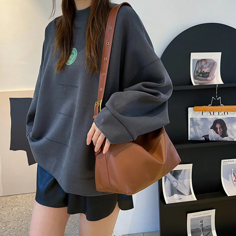 Soft Leather Bucket Crossbody Bag Retro Women's Handbag