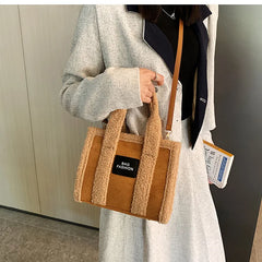 Large Suede Leather Tote Bag Soft Lambswool Shoulder Crossbody Handbag