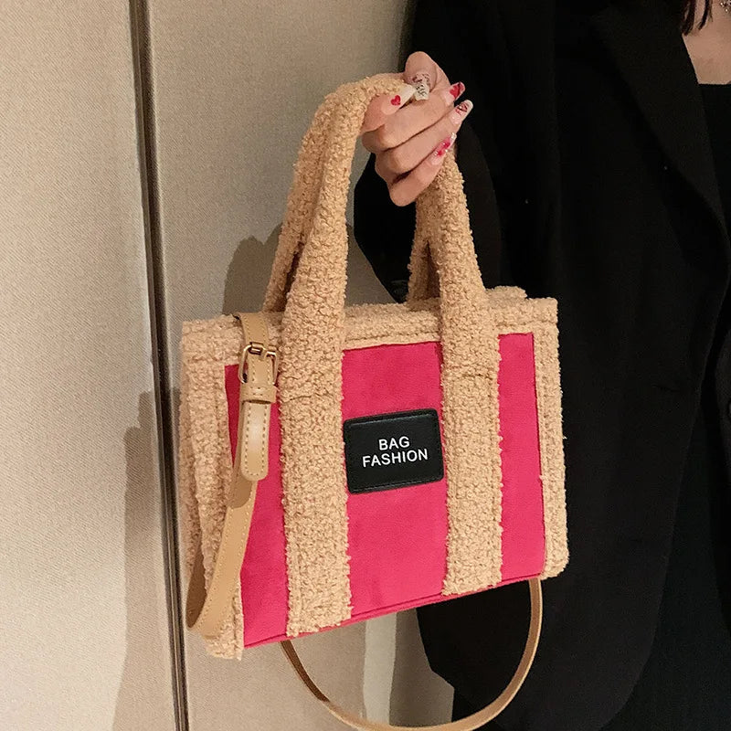 Large Suede Leather Tote Bag Soft Lambswool Shoulder Crossbody Handbag