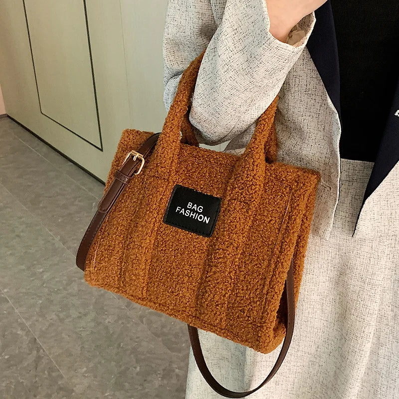 Large Suede Leather Tote Bag Soft Lambswool Shoulder Crossbody Handbag