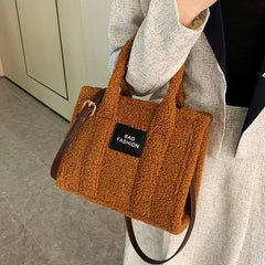 Large Suede Leather Tote Bag Soft Lambswool Shoulder Crossbody Handbag