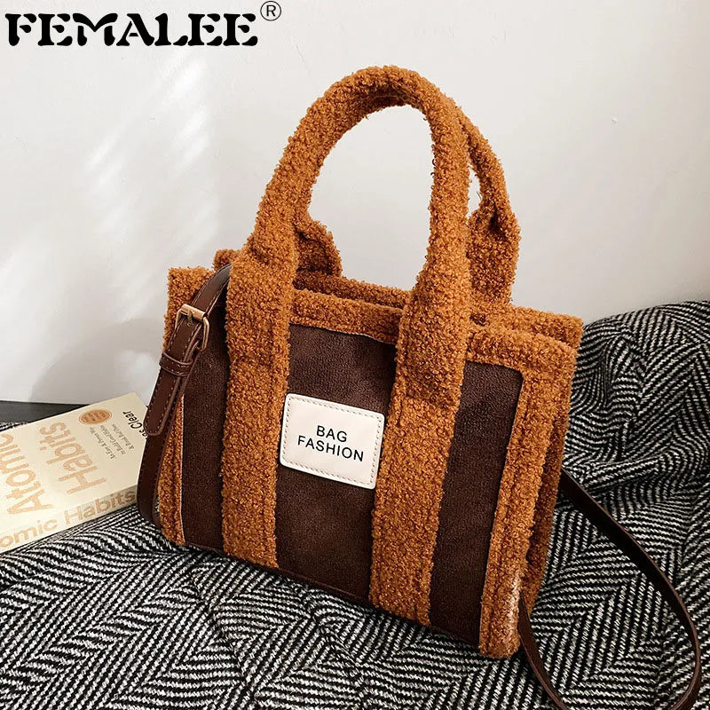 Large Suede Leather Tote Bag Soft Lambswool Shoulder Crossbody Handbag