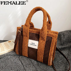 Large Suede Leather Tote Bag Soft Lambswool Shoulder Crossbody Handbag