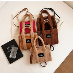 Large Suede Leather Tote Bag Soft Lambswool Shoulder Crossbody Handbag