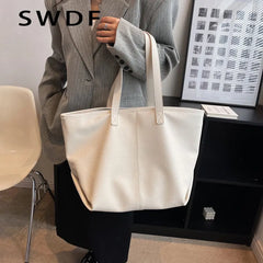 Large Tote Shoulder Bags Vintage Women Soft PU Leather Handbags