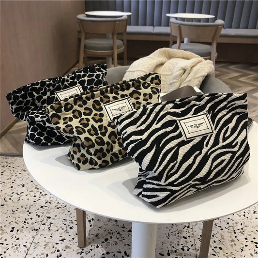 Leopard Cosmetic Bag Canvas Waterproof Zipper Make Up Bag Travel