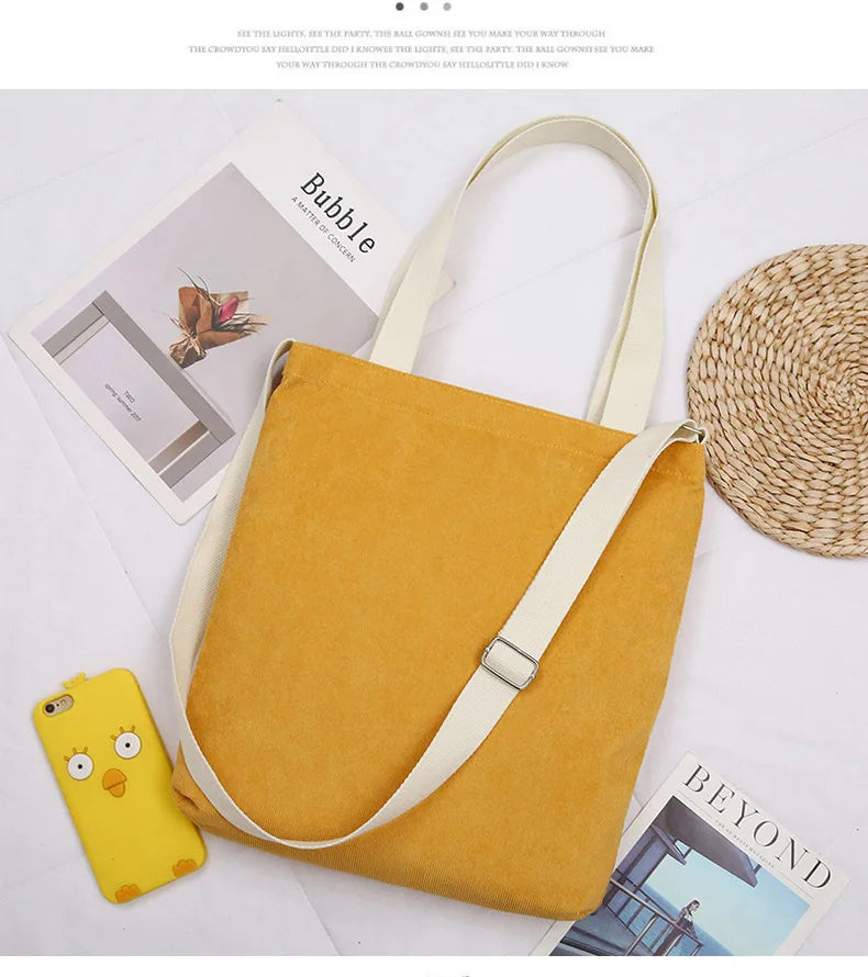 Canvas Tote Shoulder Bag Corduroy Handbag