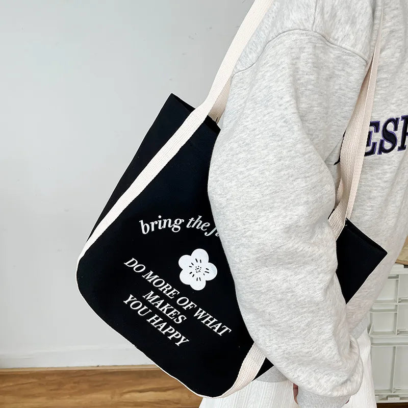 Canvas Shoulder Bag Women's Casual Handbag with Cartoon Print
