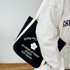 Canvas Shoulder Bag Women's Casual Handbag with Cartoon Print