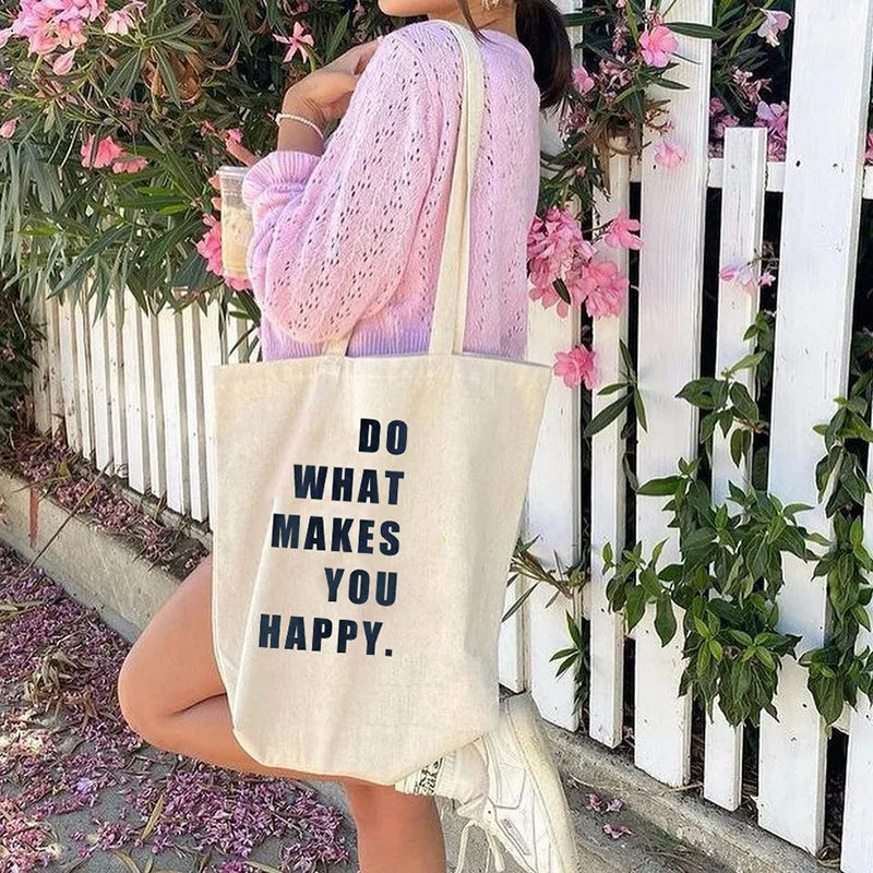 Large-capacity Canvas Shoulder Bag Women Casual Letter Print In Handbag Versatil
