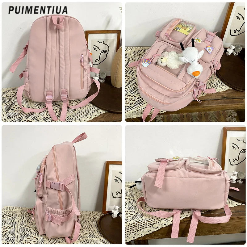 Women Nylon Backpack Multi-Pocket Student School Bag