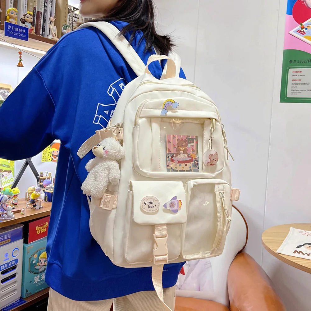 Women Multi-Pocket Nylon Backpack School Bag Girl Backpack