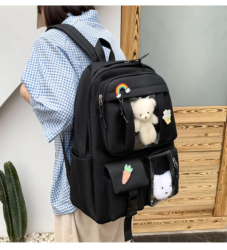 Large-capacity Women Multi-Pocket canvas Backpack Candy Waterproof