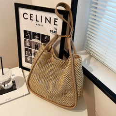Large-capacity Straw Bag for Women Contrast Tote Shoulder Purses