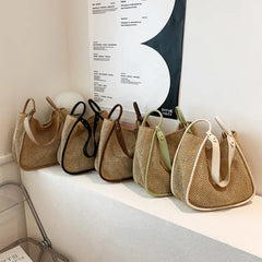 Large-capacity Straw Bag for Women Contrast Tote Shoulder Purses