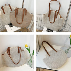 Large-capacity Woven Straw Shoulder Bag for Sunglasses and Cosmetics