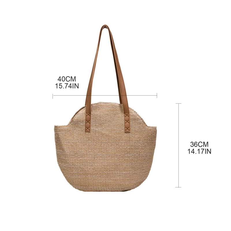 Large-capacity Woven Straw Shoulder Bag for Sunglasses and Cosmetics
