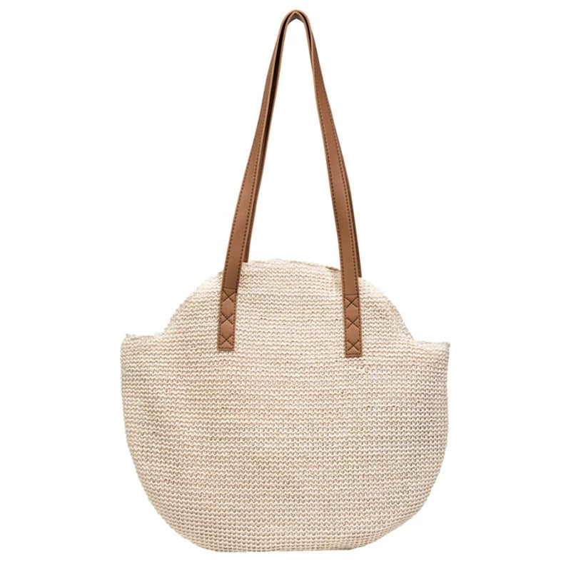 Large-capacity Woven Straw Shoulder Bag for Sunglasses and Cosmetics