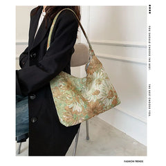 Retro Blooming Oil Painting Canvas Shoulder Handbag