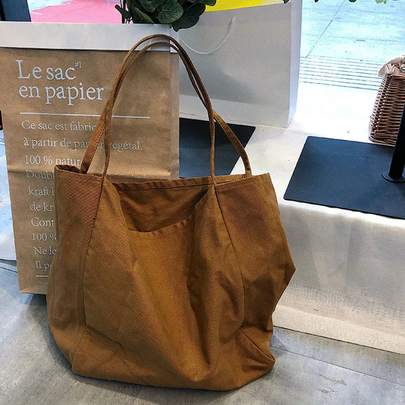 Large-capacity Canvas Shoulder Bag Solid Mori Art Handbag
