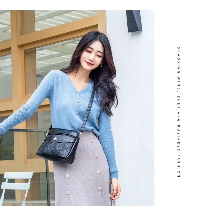 Small Fresh Printed Shoulder Bag PU Waterproof Messenger Bag Texture Female Bag