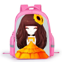 Pink Cartoon Girl Pattern School Bag Lightweight Breathable Backpack