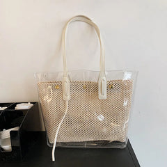 Transparent PVC Beach Shoulder Bag Large Capacity Women's Straw Bag