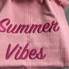 Pink Embroidered Women's Tote Bag with Woven Shoulder Strap