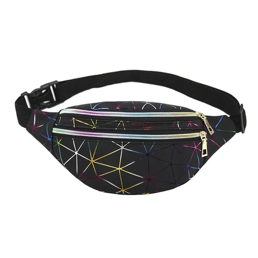 Geometric Pattern Waist Bag Leather Belt Chest Phone Pouch
