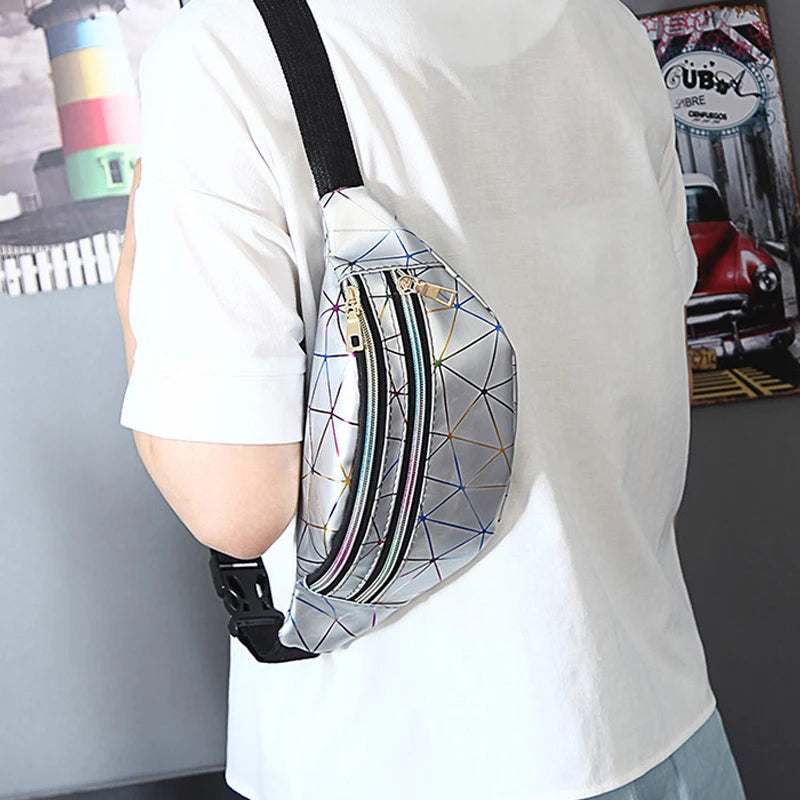 Geometric Pattern Waist Bag PU Leather Belt Bag Unisex Chest Phone Pouch