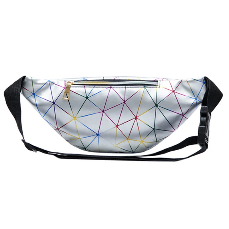 Geometric Pattern Waist Bag PU Leather Belt Bag Unisex Chest Phone Pouch