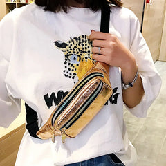 Laser Waist Bag Fanny Pack PU Leather Pocket Women Travel Chest Cross-Body Bag