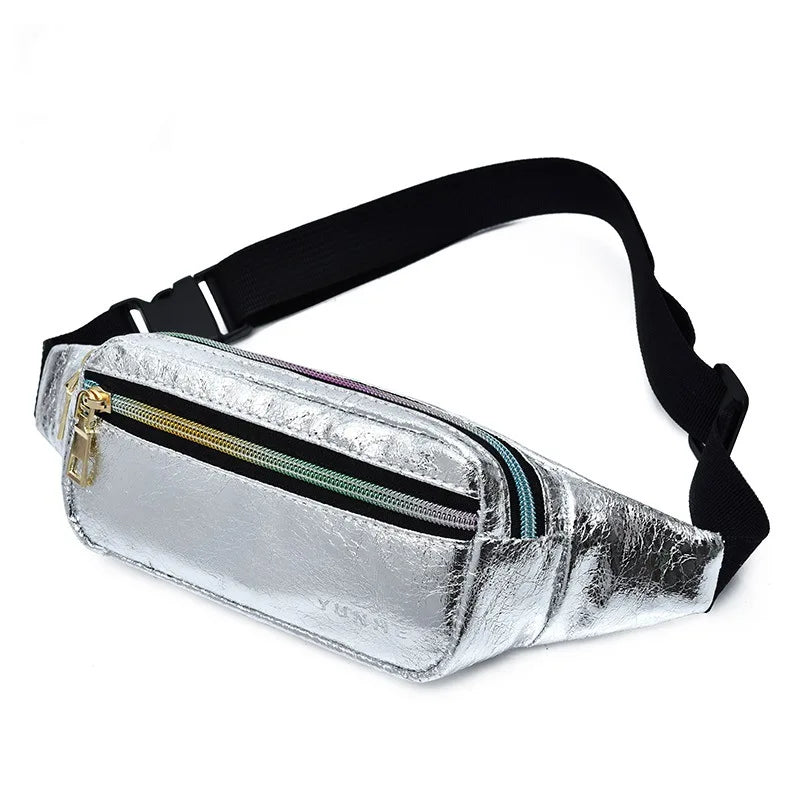 Laser Waist Bag Fanny Pack PU Leather Pocket Women Travel Chest Cross-Body Bag