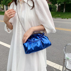 Silver Laser Sparkles Clutch Bag Crossbody Chain Shoulder Party Clutch