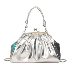 Silver Laser Sparkles Clutch Bag Crossbody Chain Shoulder Party Clutch