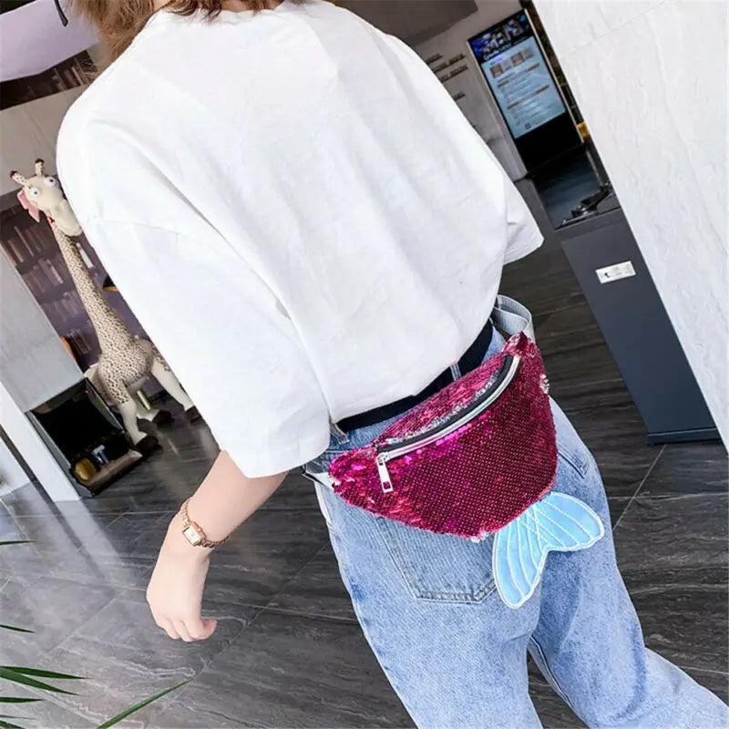 Glitter Waist Fanny Pack Women Travel Money Belt Bum Bag Pouch