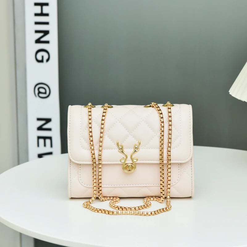 Leather Handbags Embroidered Diamond Square Shoulder Bag For Women