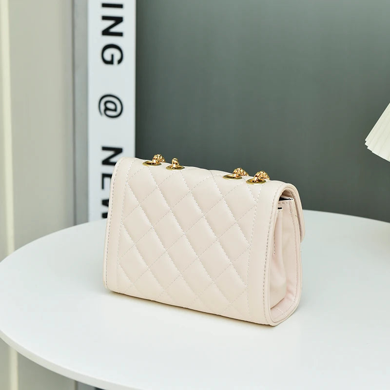 Leather Handbags Embroidered Diamond Square Shoulder Bag For Women